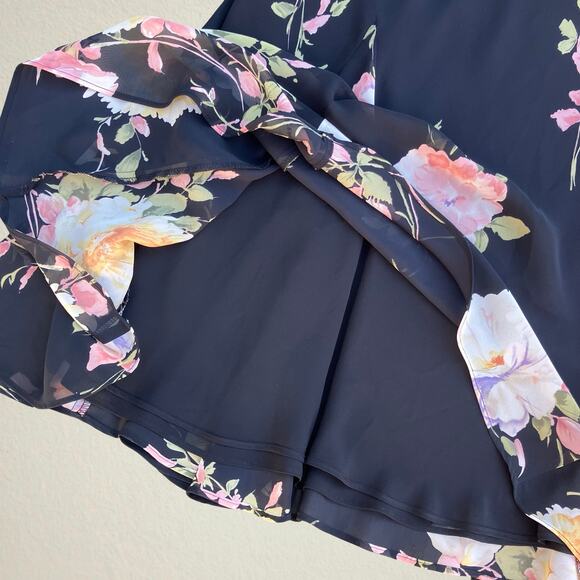 Black floral godet midi skirt romantic Y2K boho chic whimsigoth fairy castlecore - Picture 5 of 6